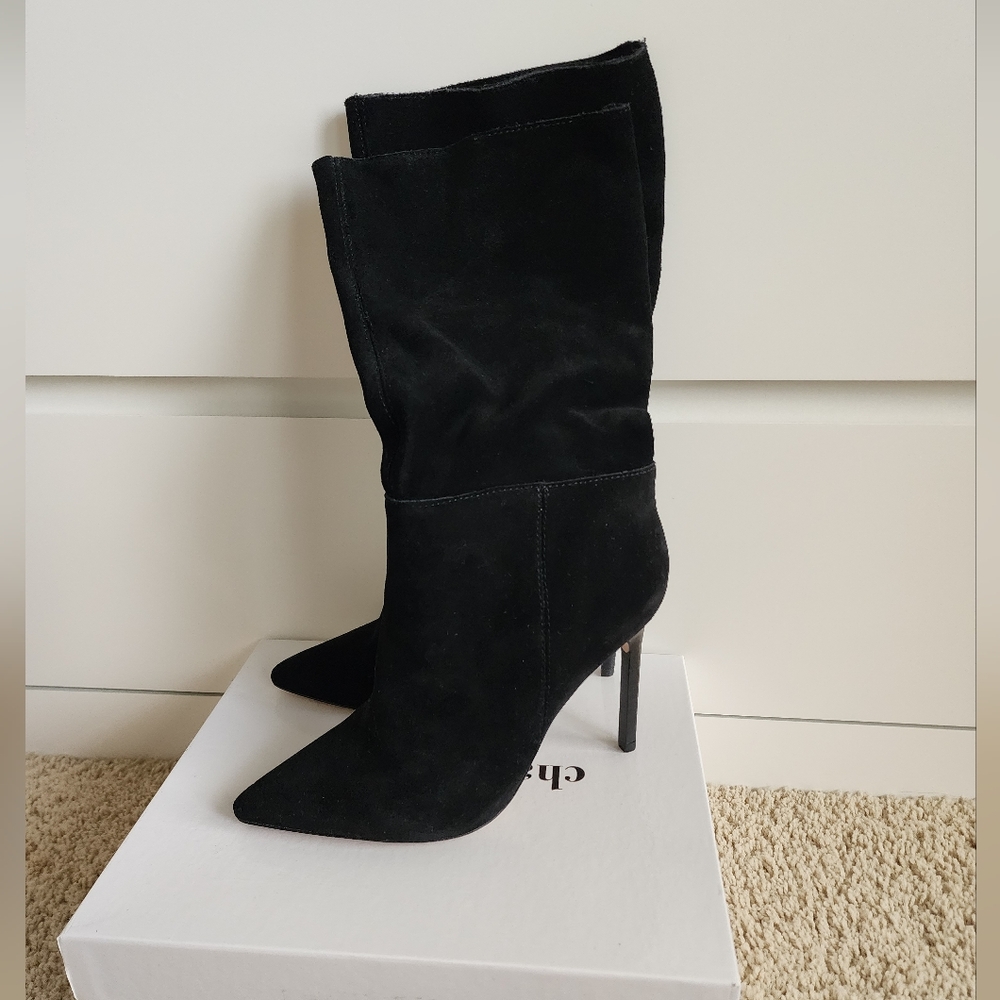 Chic Black Suede Heeled Boots